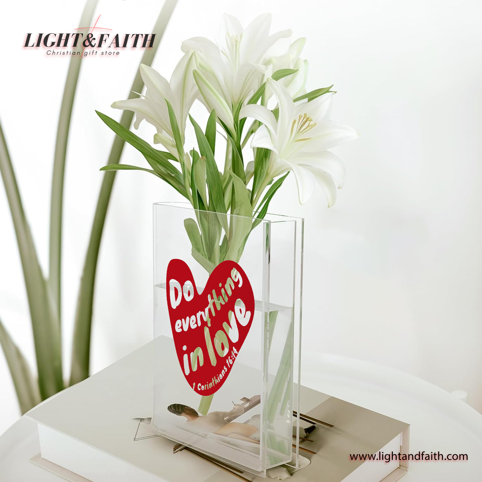 Do Everything In Love Book Vase, 1 Corinthians 16:14, Trendy Christian Book Vase, Christian Book Vase, Faith Book Vase, Bible Verse Book Shaped Flower Vase